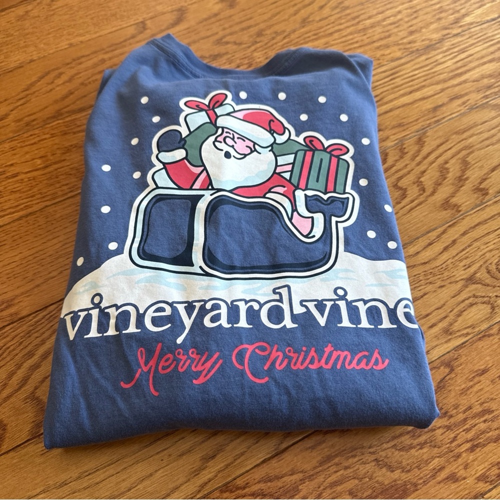 Vineyard Vines Blue Merry Christmas Santa T-Shirt